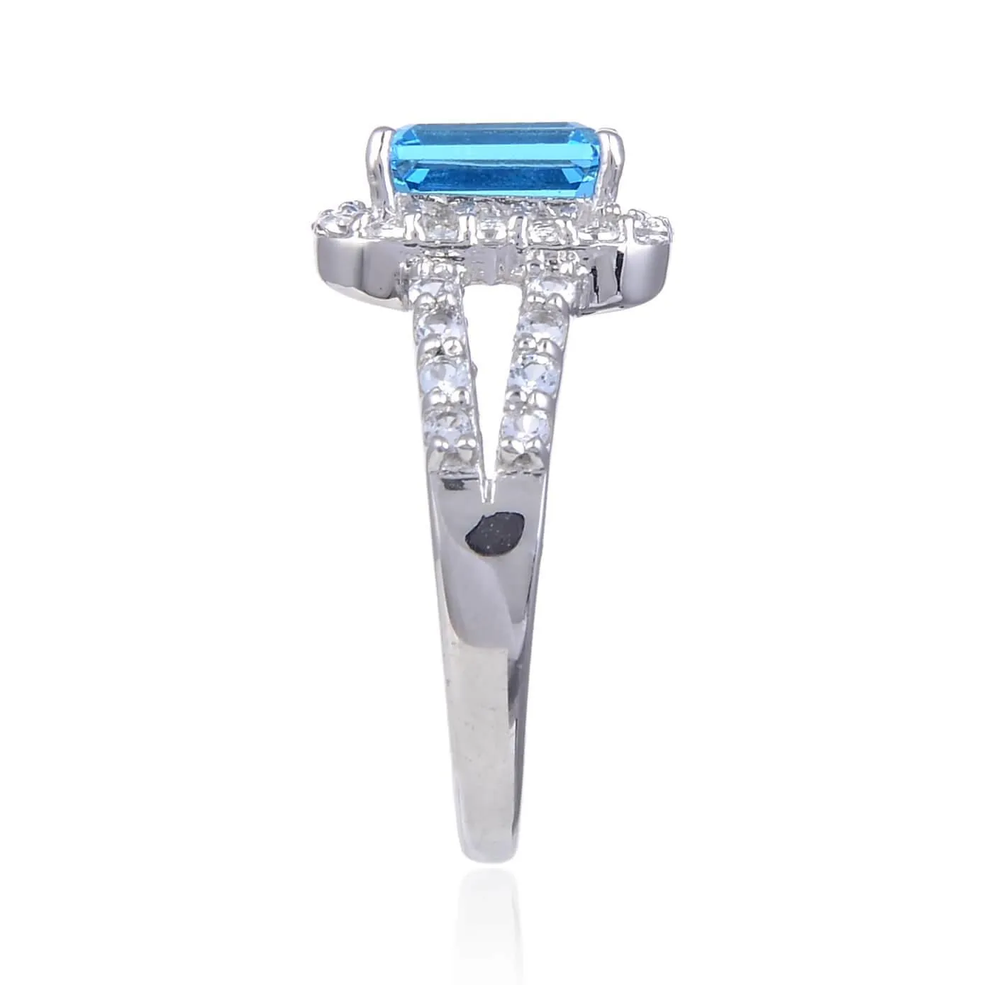 Blue Topaz Split Band Halo Ring