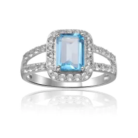 Blue Topaz Split Band Halo Ring