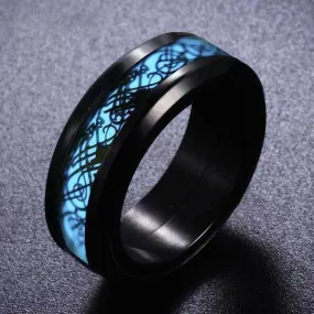 Celtic Dragon Blue Glow Titanium Steel Ring