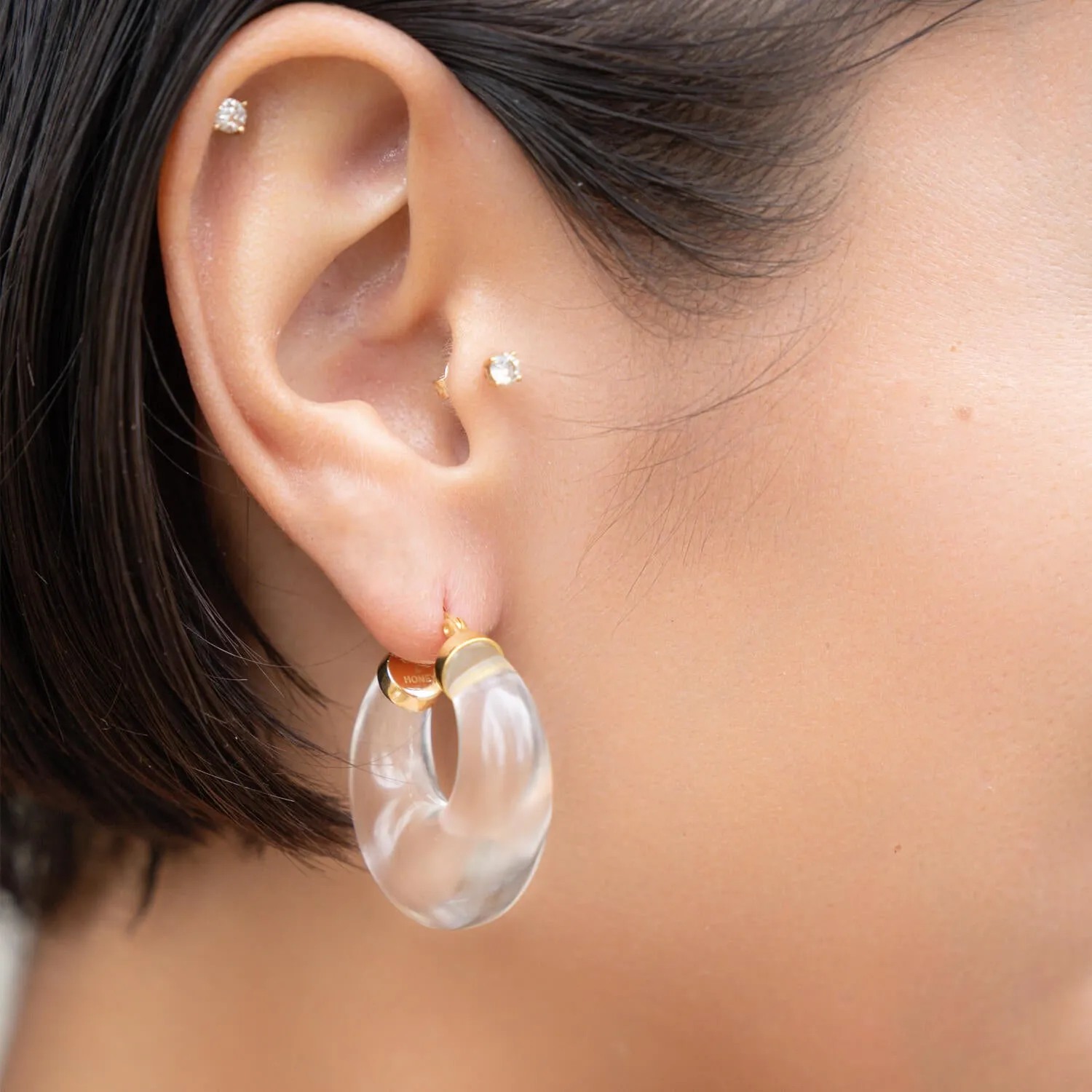 Clear Chunky Graduated Hoop Earrings