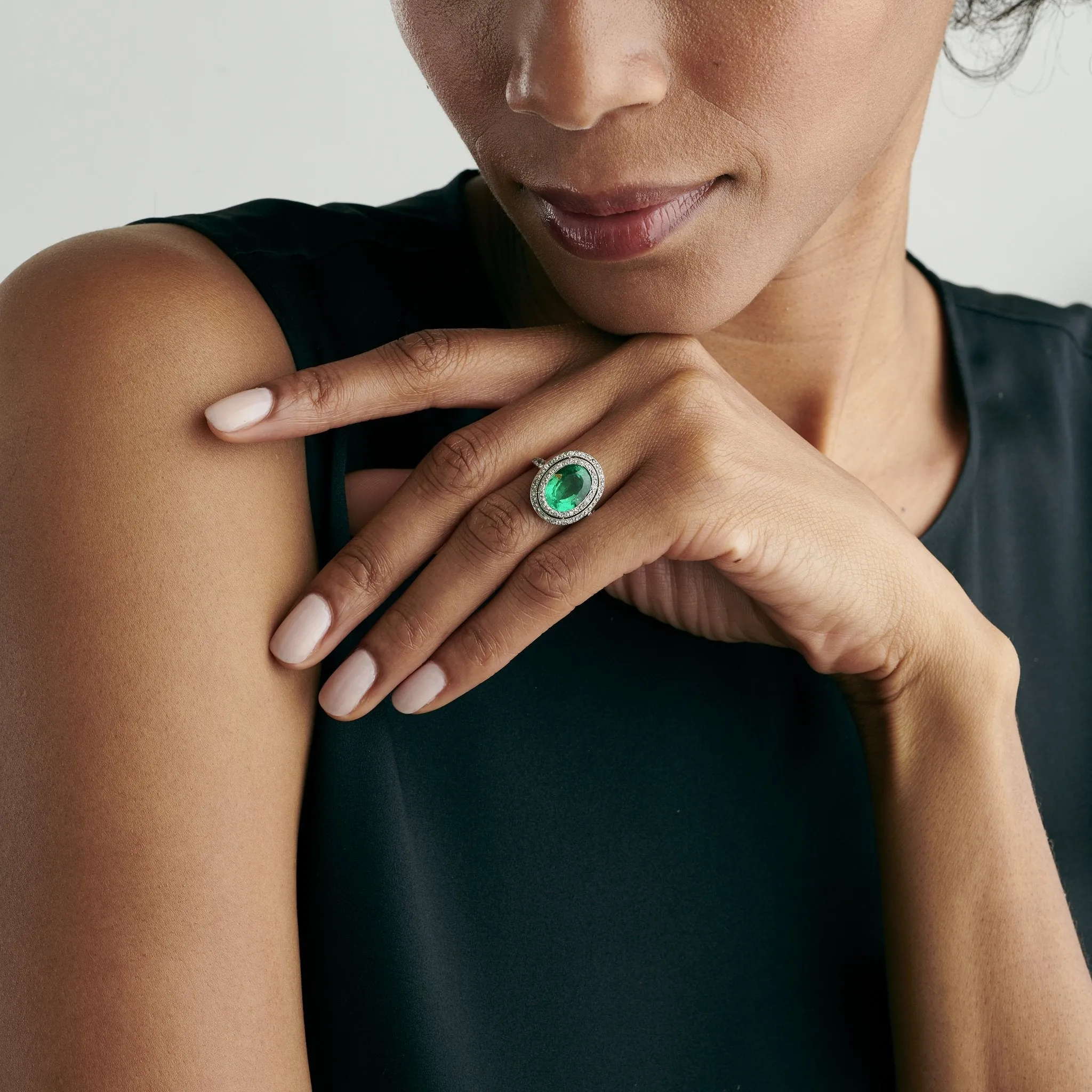 Colombian Emerald and Diamond Halo Ring