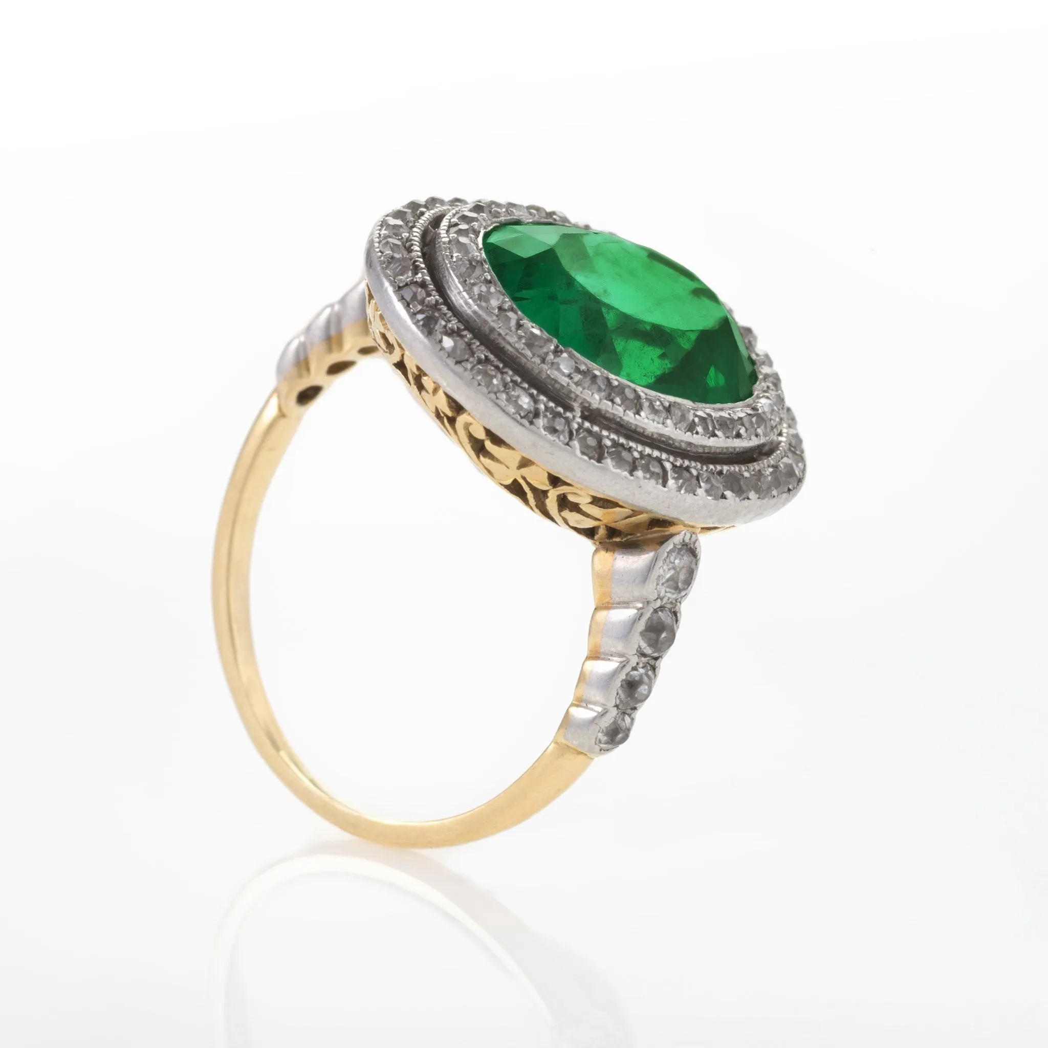 Colombian Emerald and Diamond Halo Ring