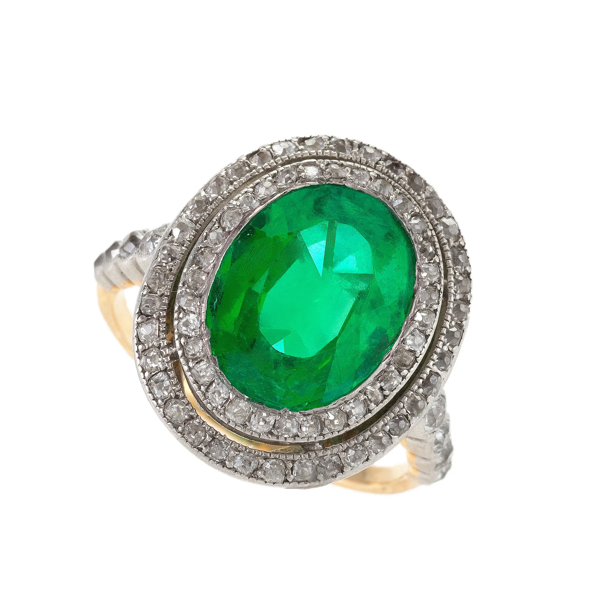 Colombian Emerald and Diamond Halo Ring