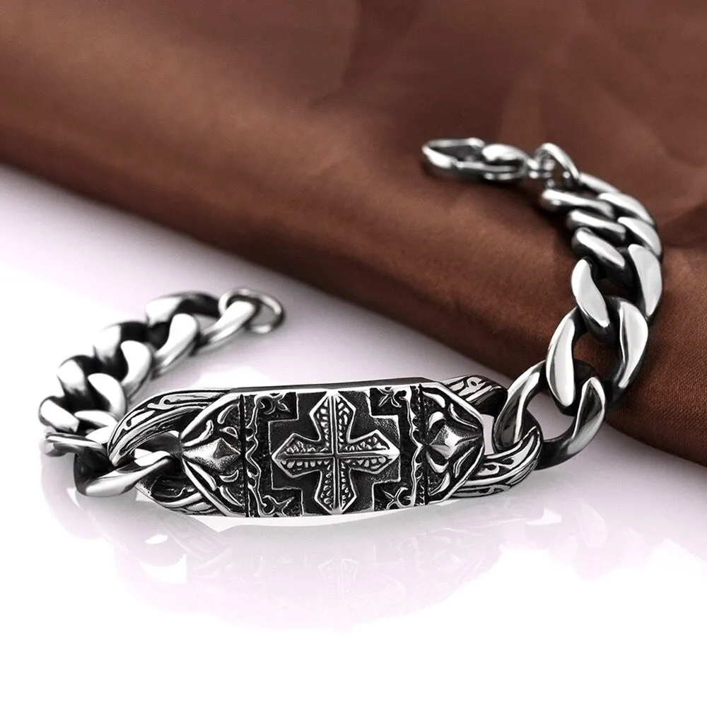 Cross Design Chain Link Stainless Steel Fashion Retro Bracelet