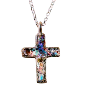 Cross Pendant jewelry, Roman Glass Sterling Silver Cross necklace, Christian necklace for woman