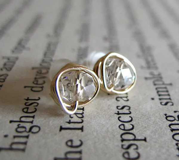 Crystal Quartz Studs - 14k Gold Filled Earrings