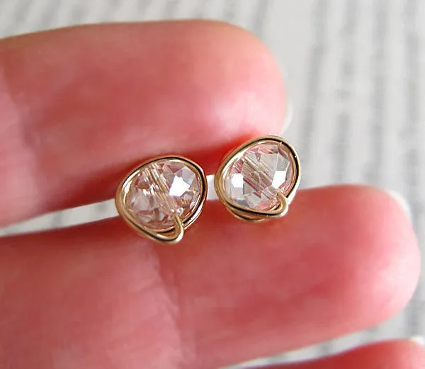 Crystal Quartz Studs - 14k Gold Filled Earrings