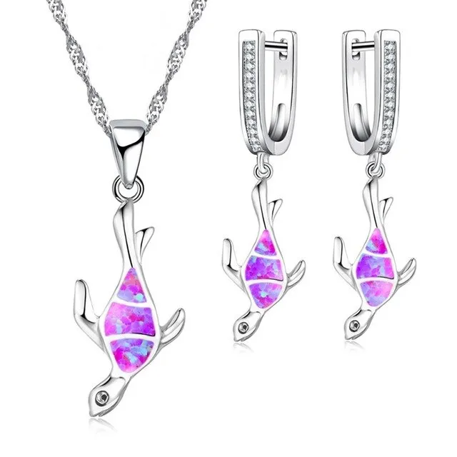 Cute Sea Turtle Fire Opal Necklace & Earrings Classic Fashion Jewelry Set