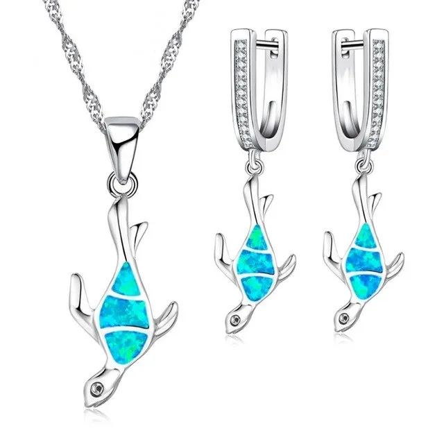 Cute Sea Turtle Fire Opal Necklace & Earrings Classic Fashion Jewelry Set