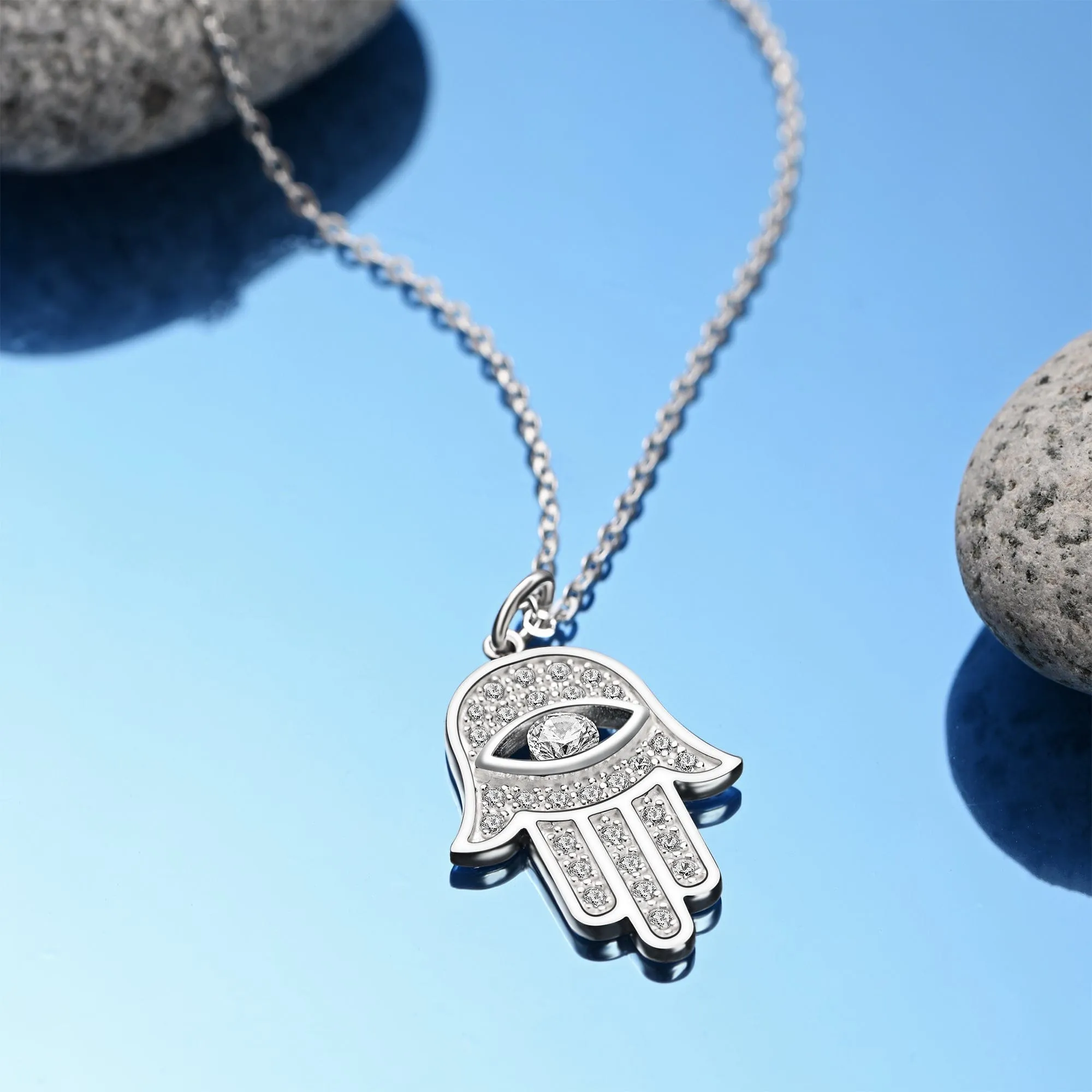 CZ Hamsa Hand Necklace Sterling Silver