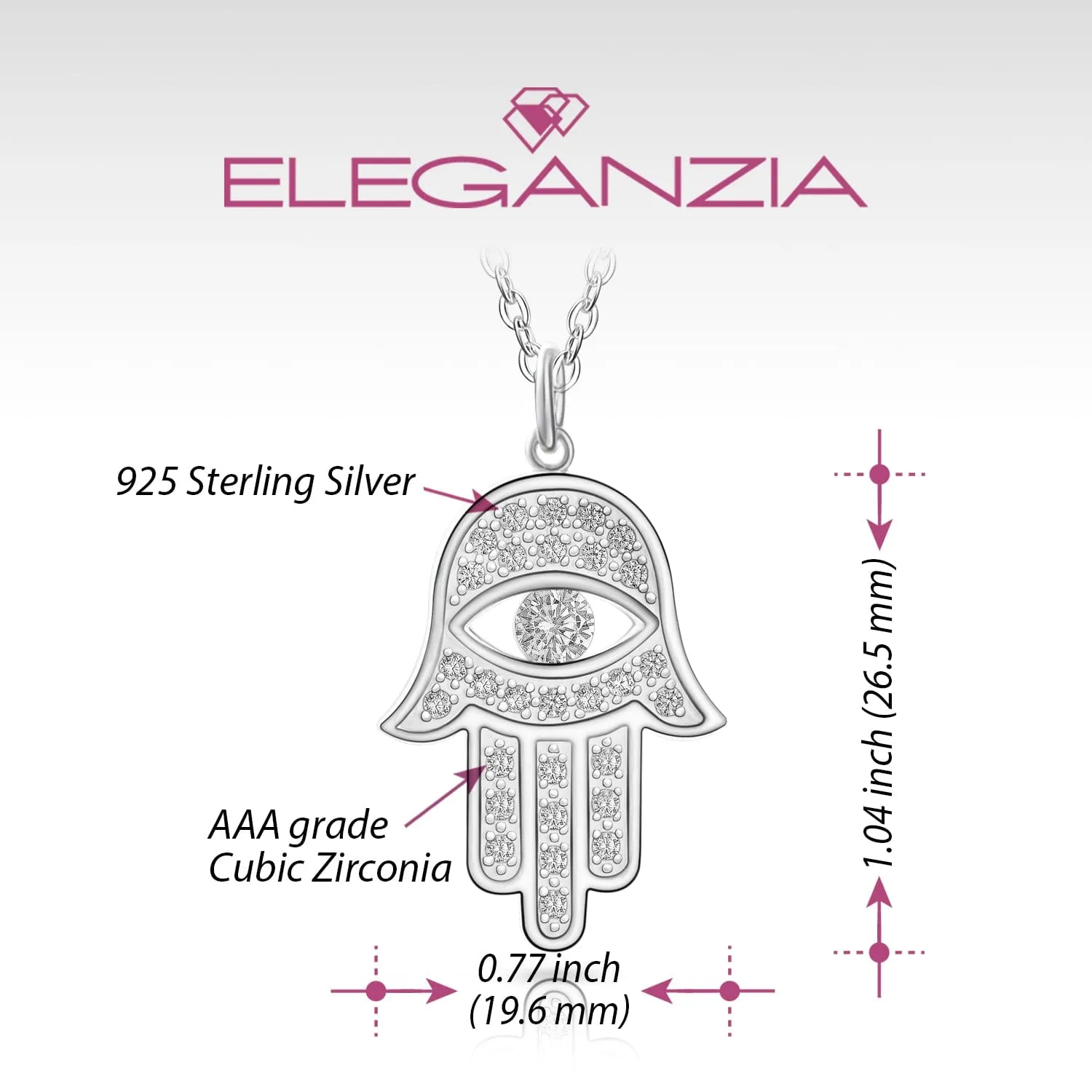 CZ Hamsa Hand Necklace Sterling Silver