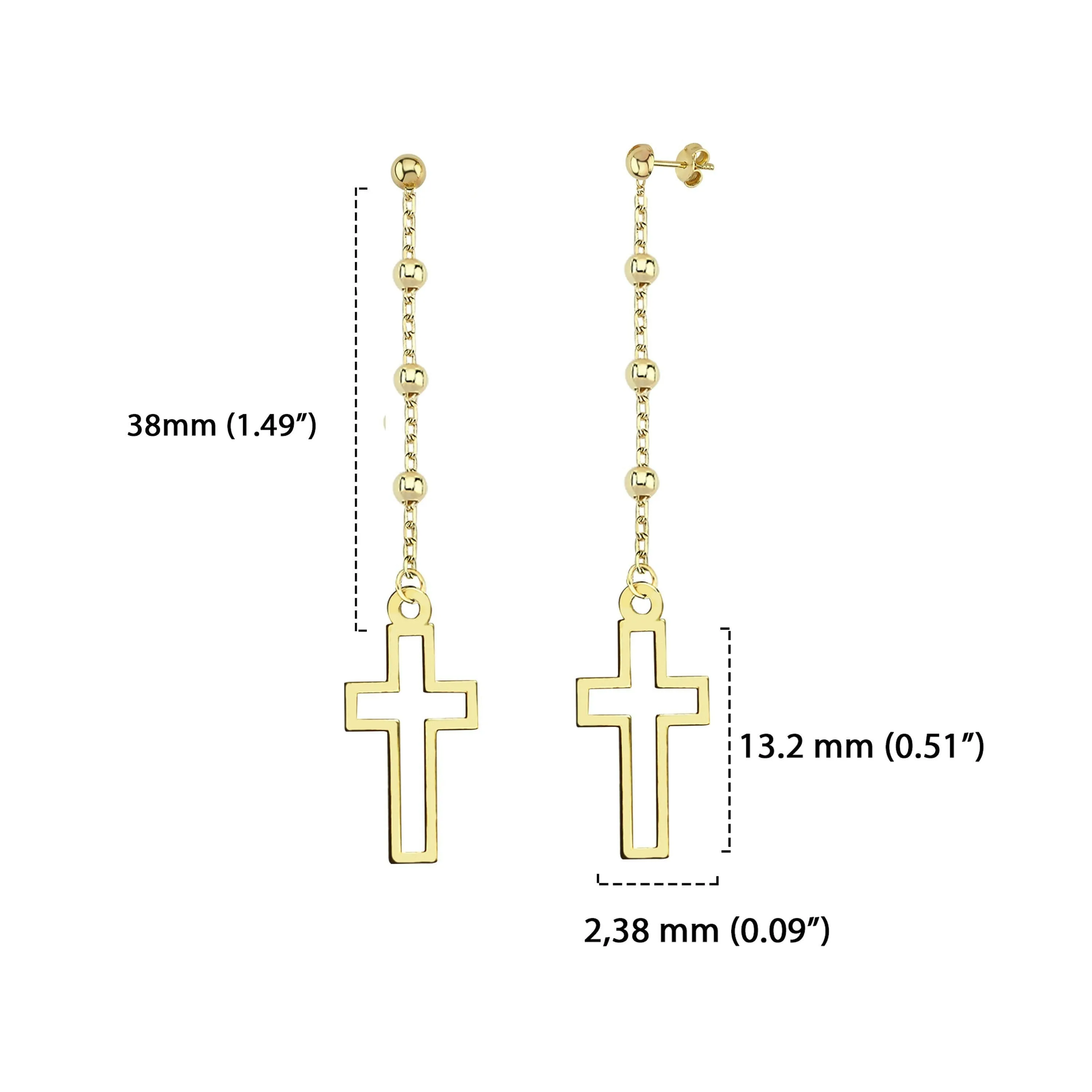 Dangle Cross Earrings | 14K Solid Gold