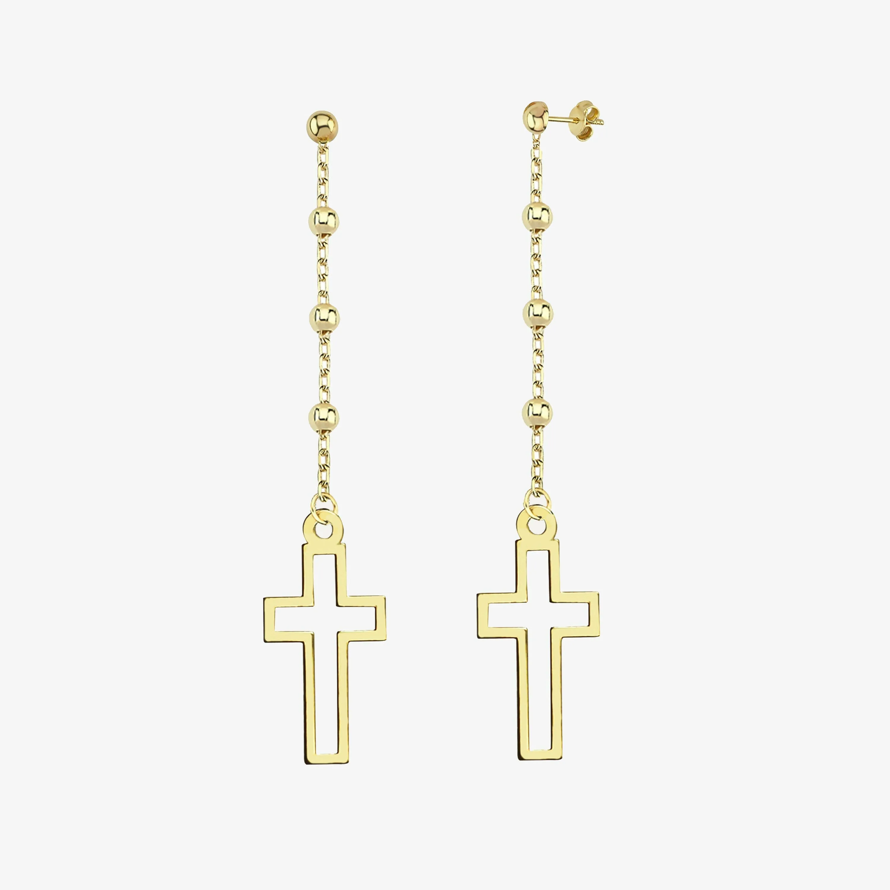 Dangle Cross Earrings | 14K Solid Gold