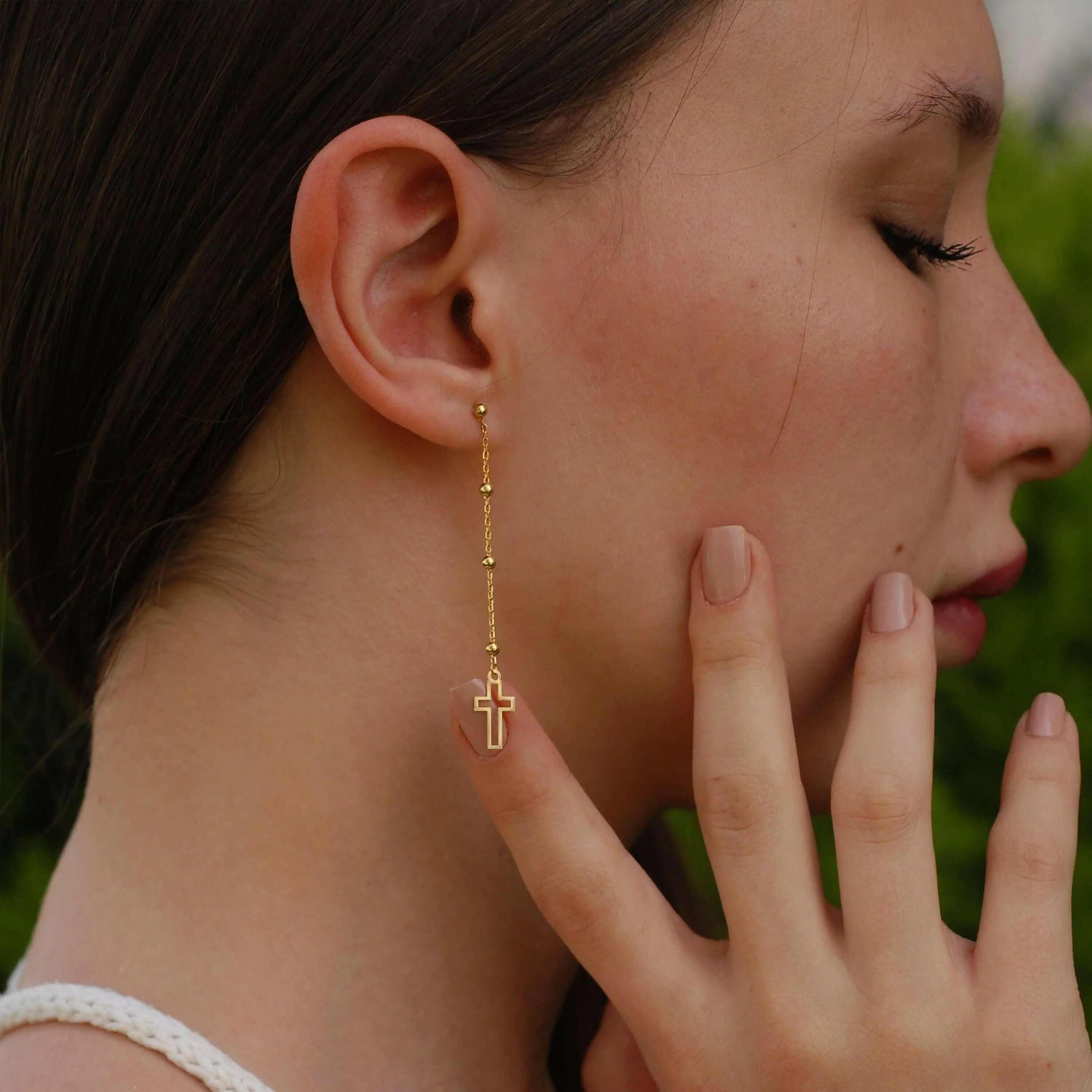 Dangle Cross Earrings | 14K Solid Gold