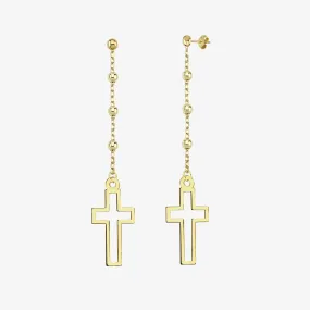 Dangle Cross Earrings | 14K Solid Gold