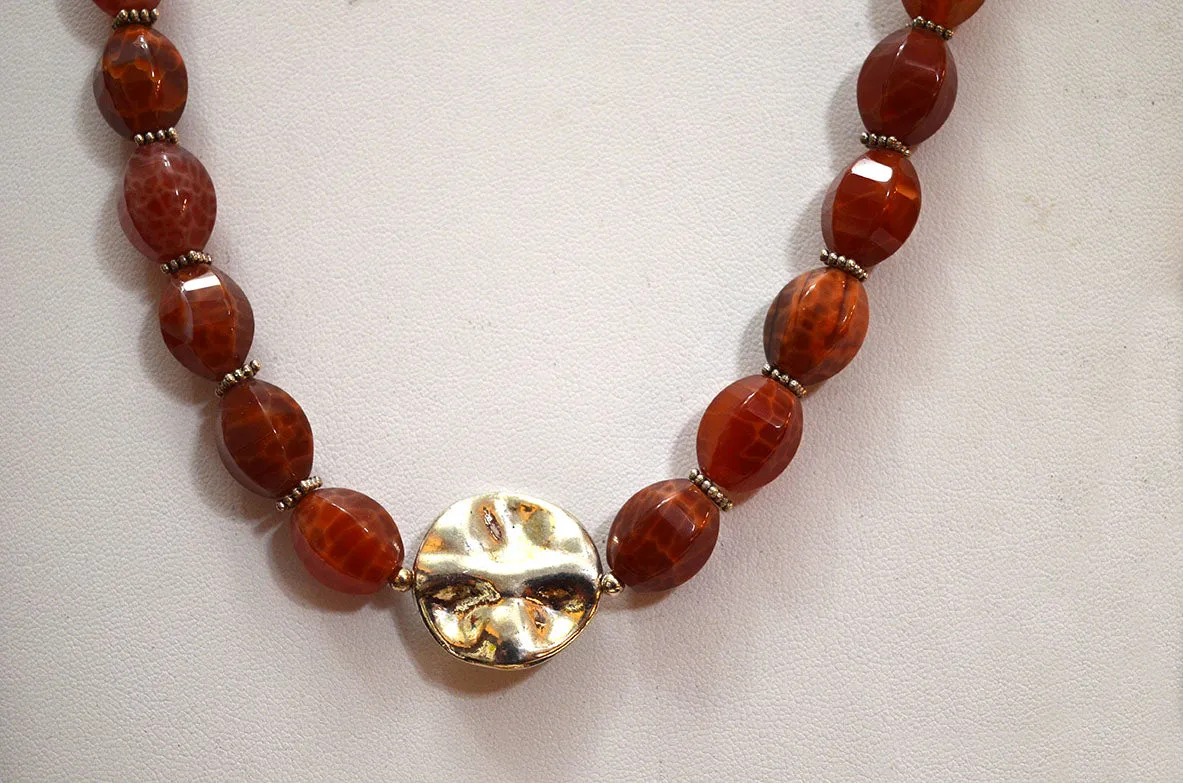 Elegant Dark Fire Agate Necklace and Earring Set - Stunning Jewelry for Any Occasion