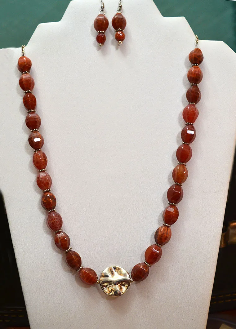 Elegant Dark Fire Agate Necklace and Earring Set - Stunning Jewelry for Any Occasion