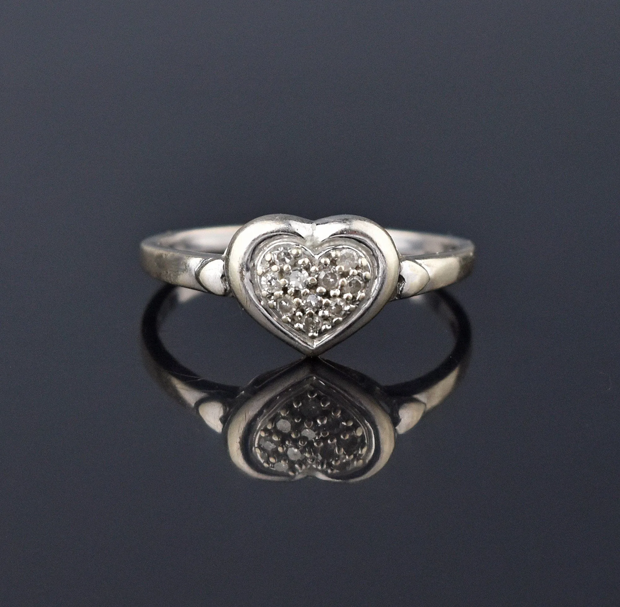 Diamond Heart Pave 14K White Gold Ring, Sz 9