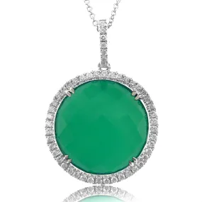 Doves Green Agate & Diamond Emerald Dreams Round Pendant Necklace