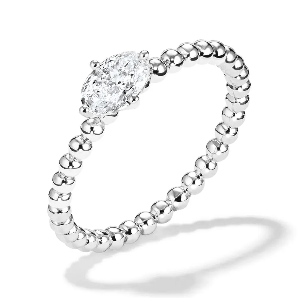 East-West Oval Shaped Lab Grown Diamond Ring With Beaded Band