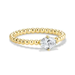 East-West Oval Shaped Lab Grown Diamond Ring With Beaded Band