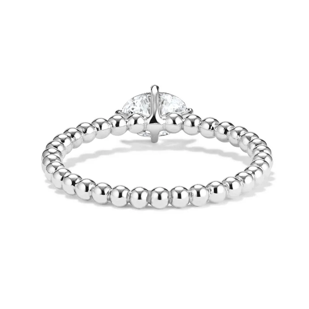 East-West Oval Shaped Lab Grown Diamond Ring With Beaded Band