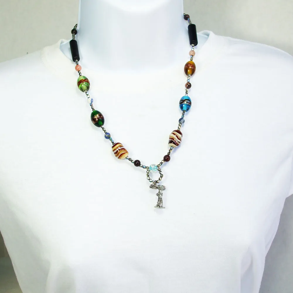 Ebrill, Beaded Single Strand Charm Necklace