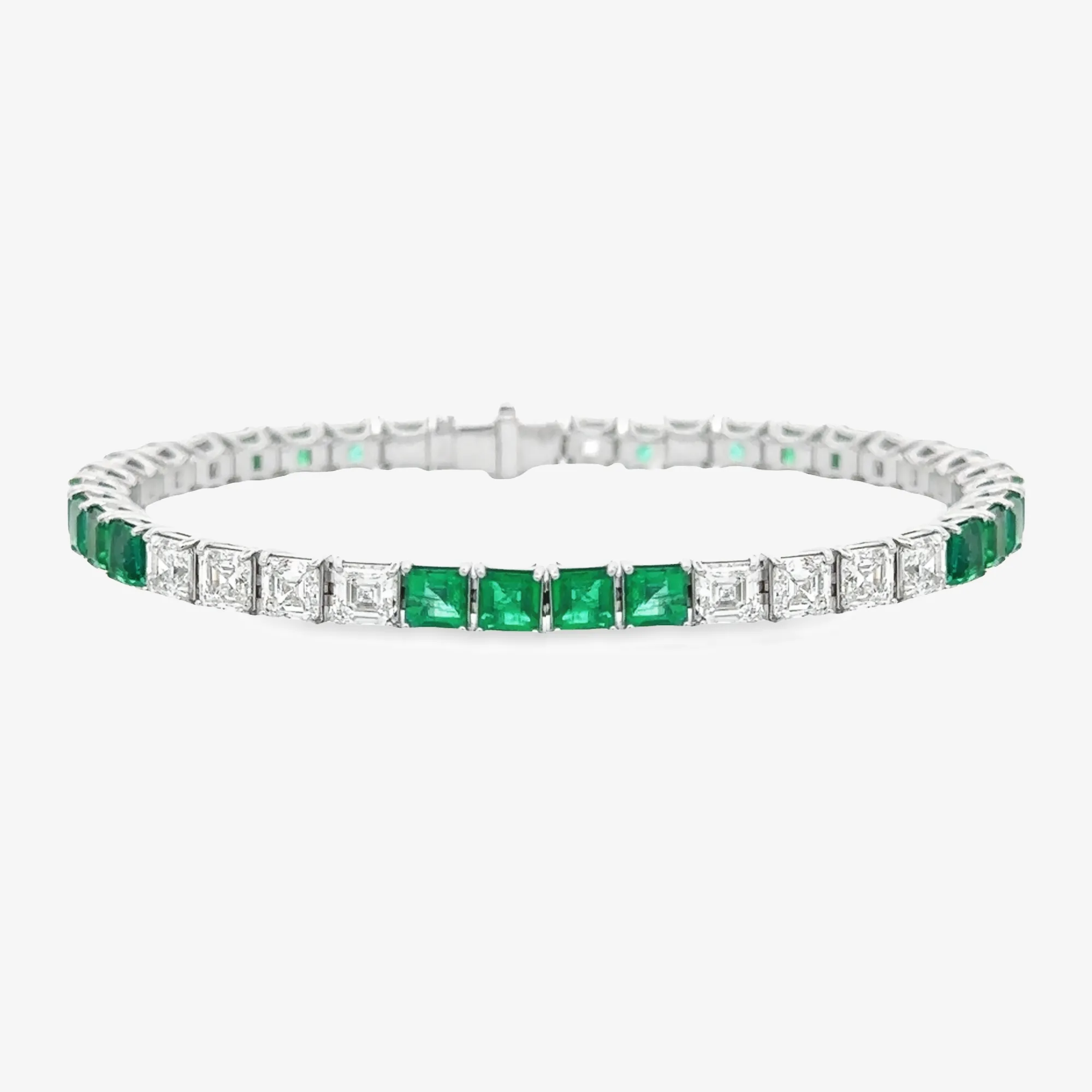 Emerald and Asscher Cut Diamond Tennis Bracelet