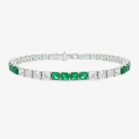 Emerald and Asscher Cut Diamond Tennis Bracelet