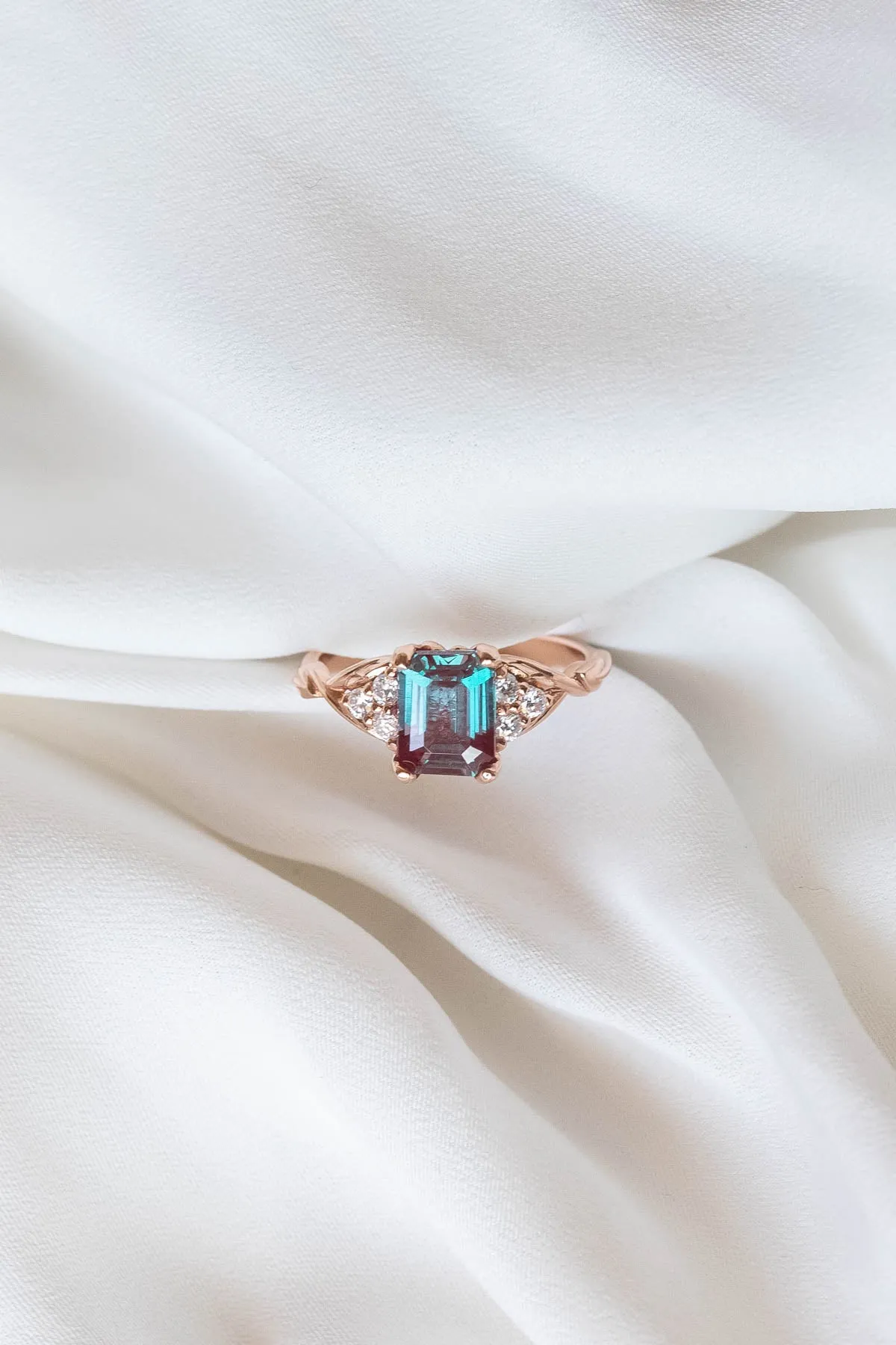 Emerald cut alexandrite engagement ring, colour changing gemstone ring / Gloria