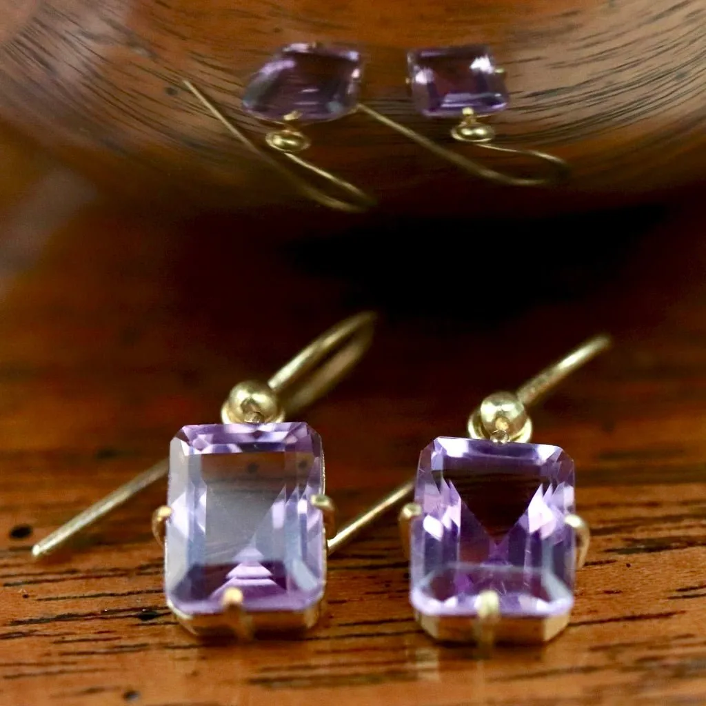 Emerald Cut Amethyst Earrings