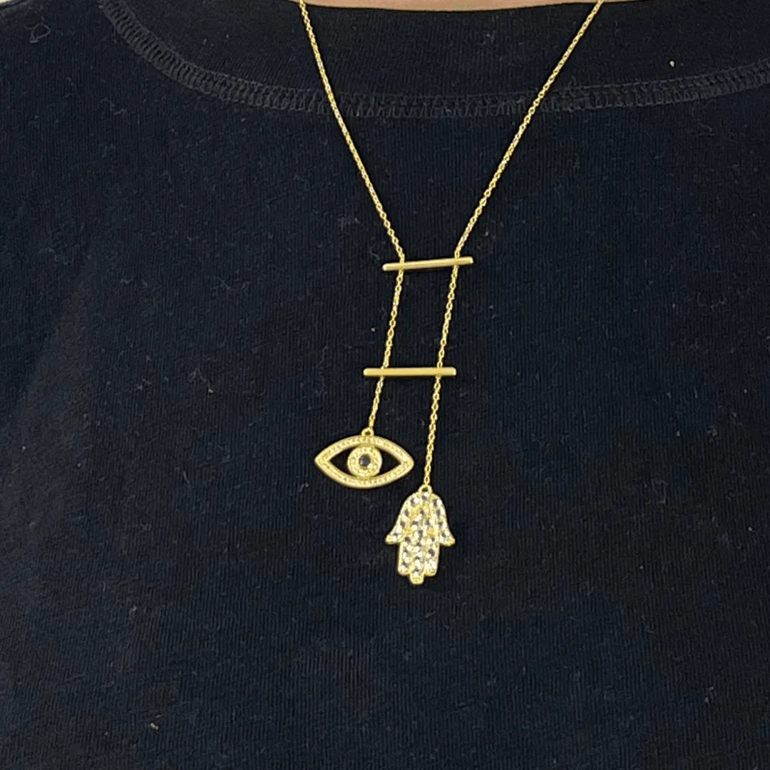 Emerald Evil Eye and Hamsa Necklace