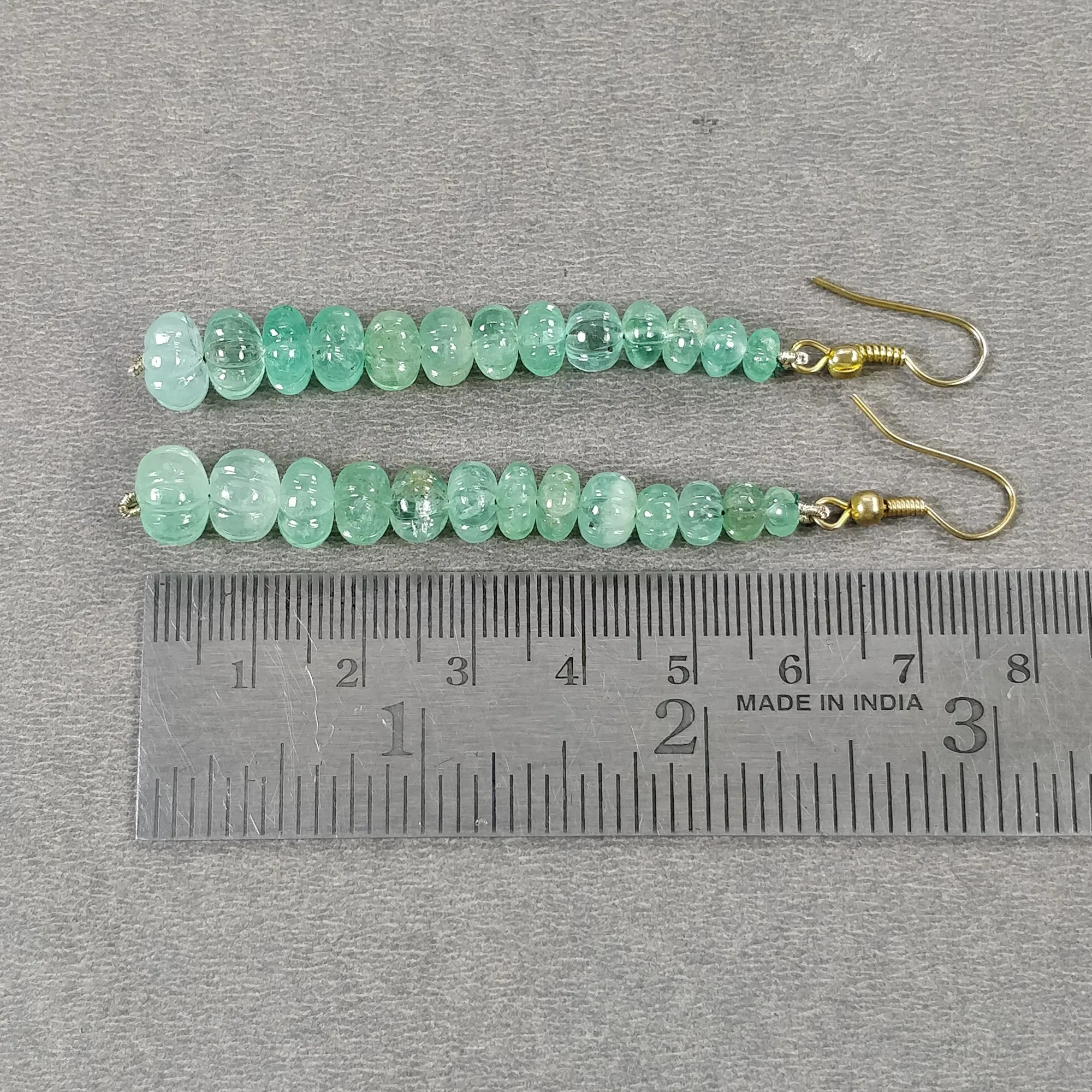 EMERALD Gemstone 925 Sterling Silver Beaded Earrings : 43.50gms Natural Untreated Emerald Melon Beads Hook Earrings 3.15"