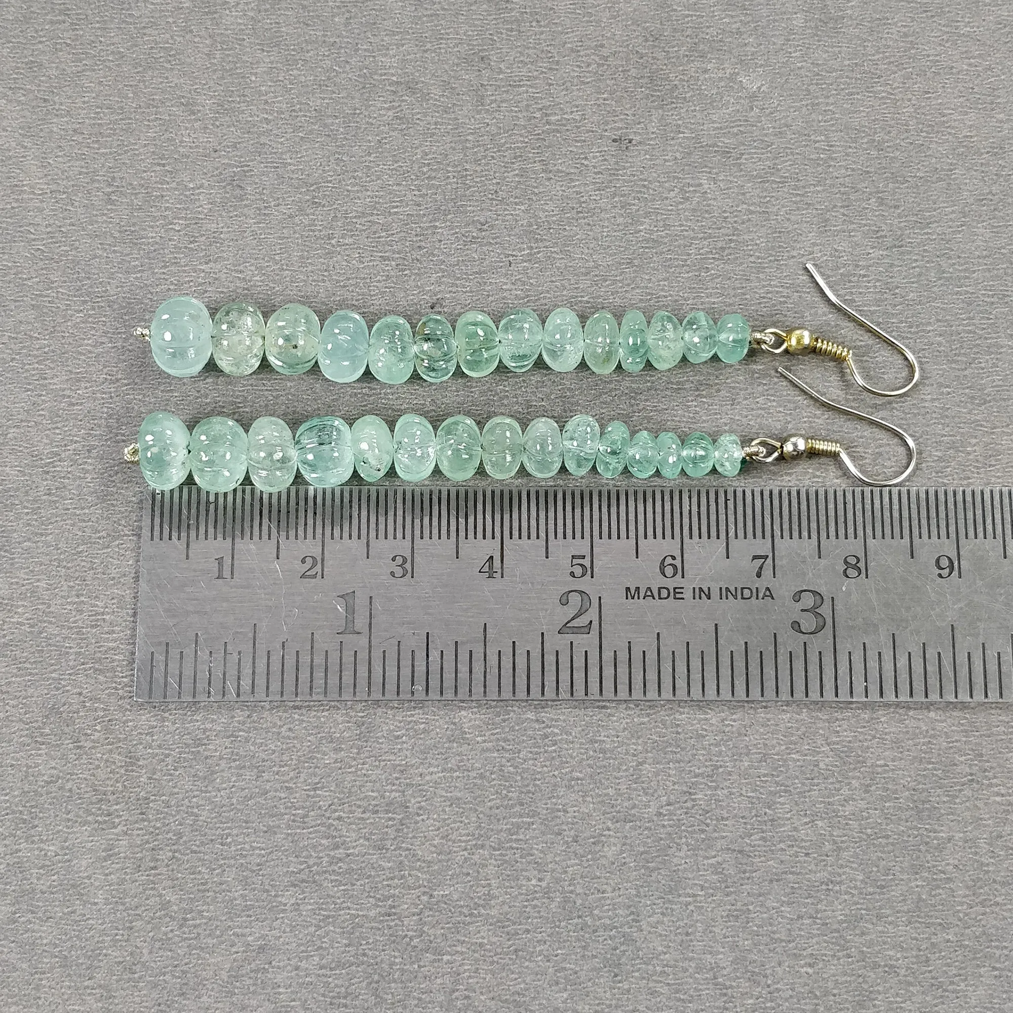 EMERALD Gemstone 925 Sterling Silver Beaded Earrings : 50.10gms Natural Untreated Emerald Melon Beads Hook Earrings 3.30"