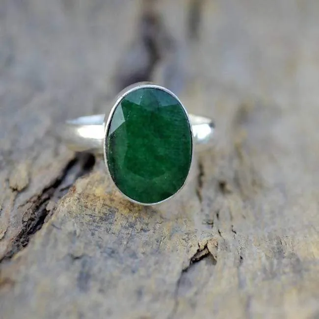 Emerald Green Oval Silver Ring, 925 Sterling Silver, May Birthstone, Handmade Jewelry, Emerald Jewelry