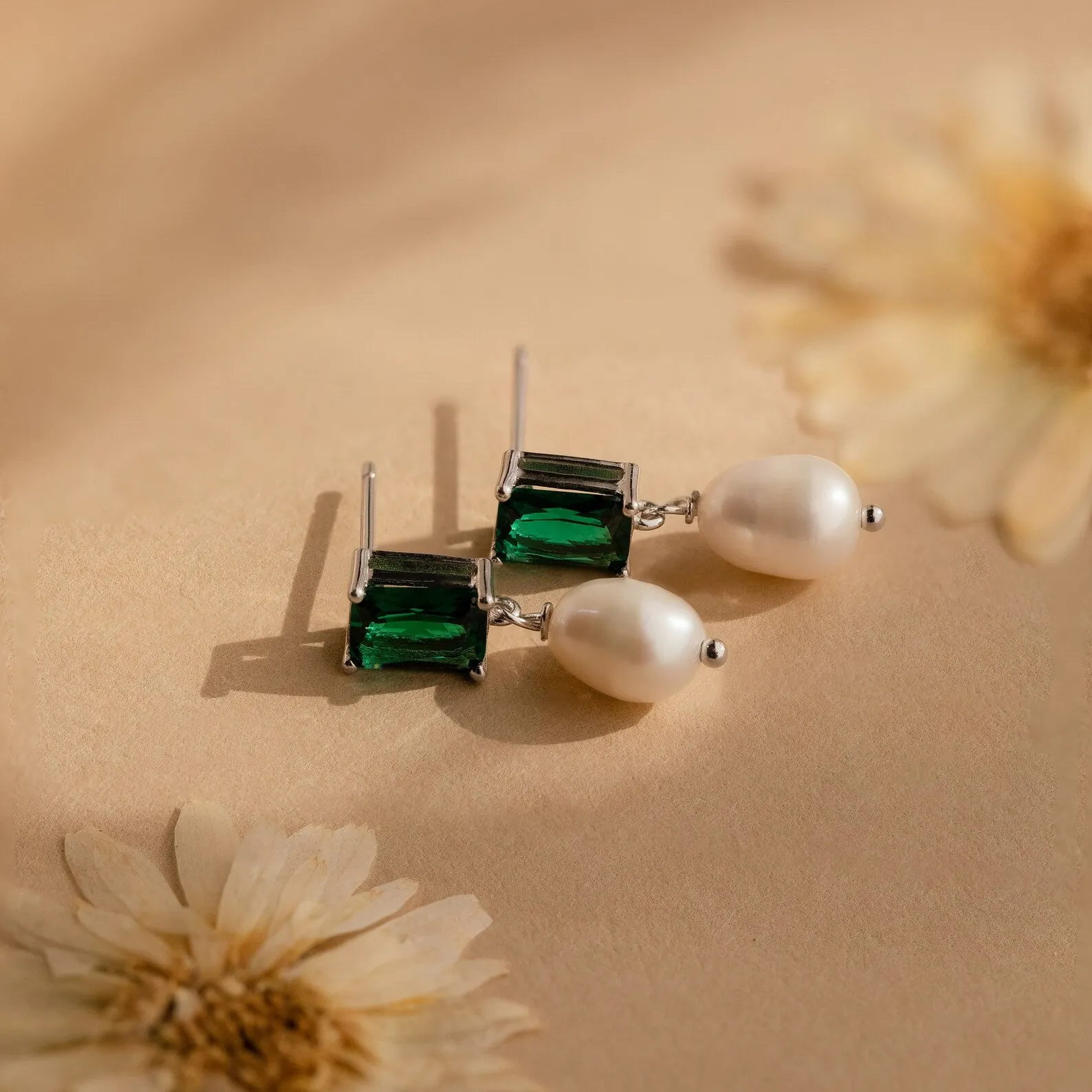 Emerald Pearl Drop Earrings