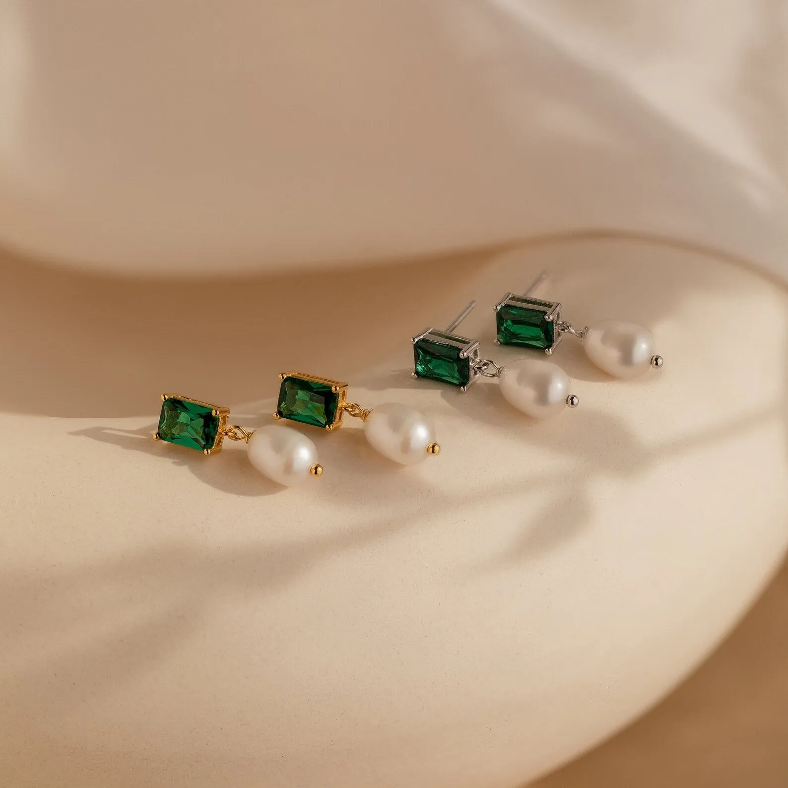 Emerald Pearl Drop Earrings