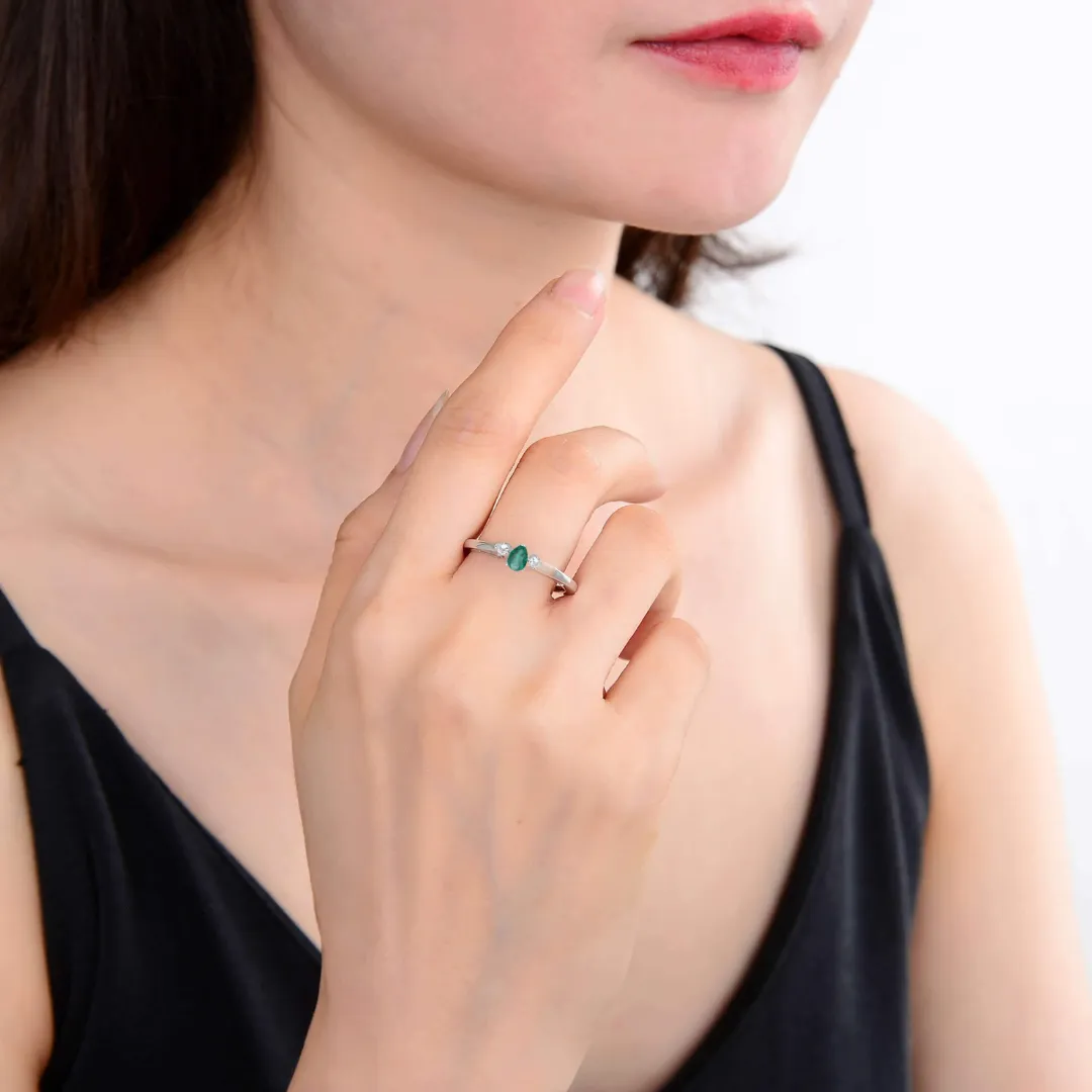 Emerald Three Stone Teardrop Ring