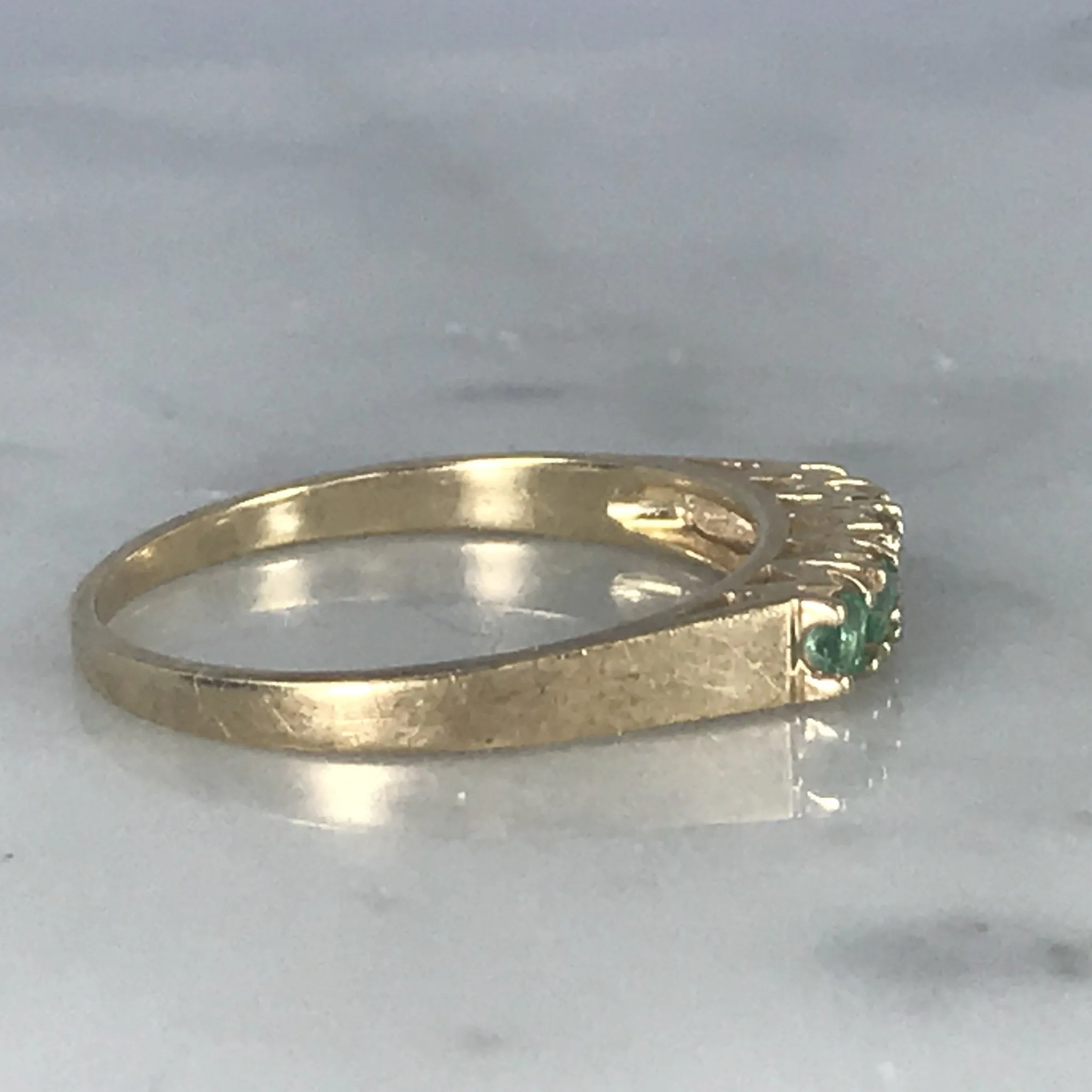 Emerald Wedding Band or Stacking Ring in 14K Yellow Gold. Estate Jewelry. May Birthstone.