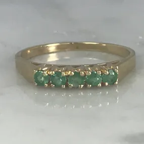 Emerald Wedding Band or Stacking Ring in 14K Yellow Gold. Estate Jewelry. May Birthstone.