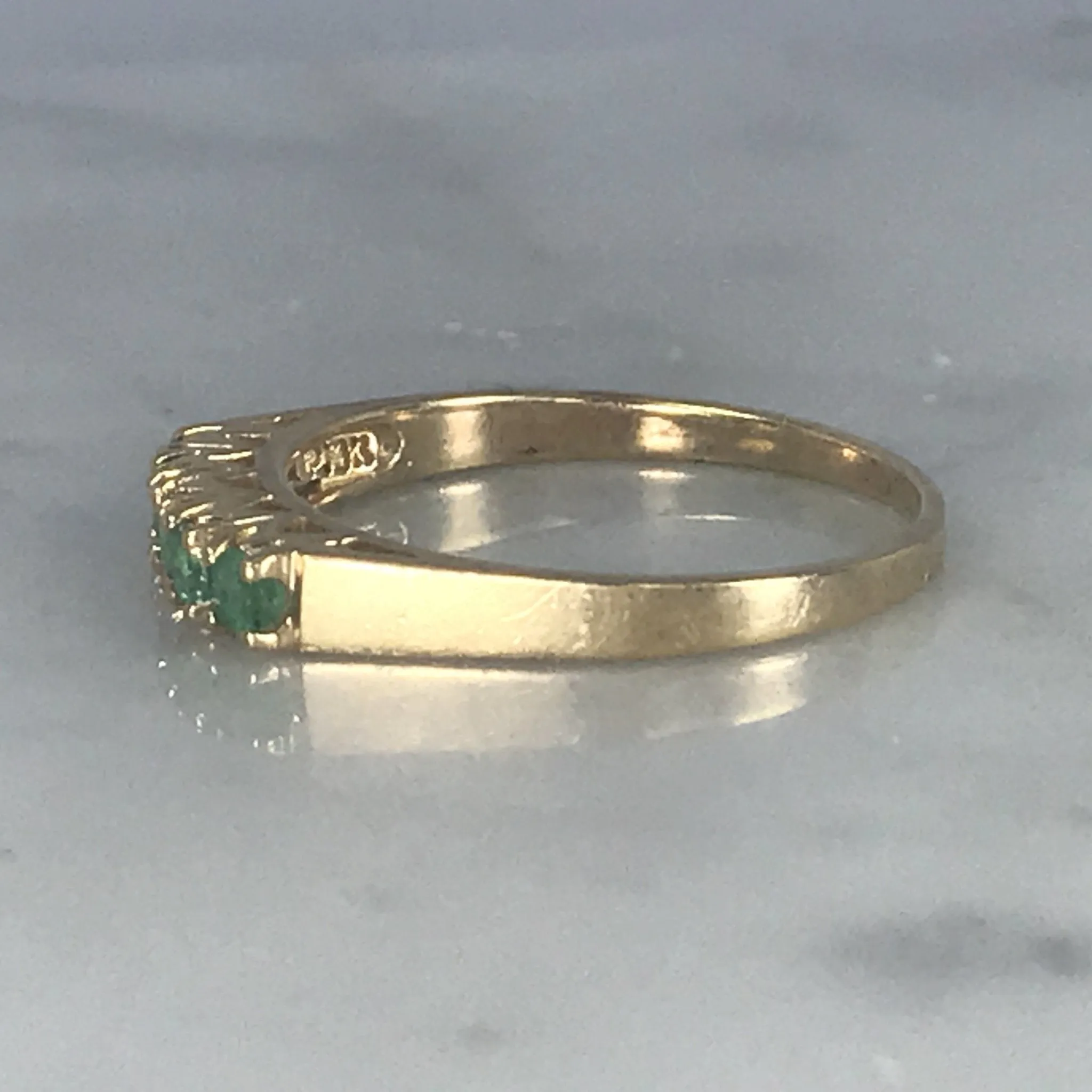 Emerald Wedding Band or Stacking Ring in 14K Yellow Gold. Estate Jewelry. May Birthstone.