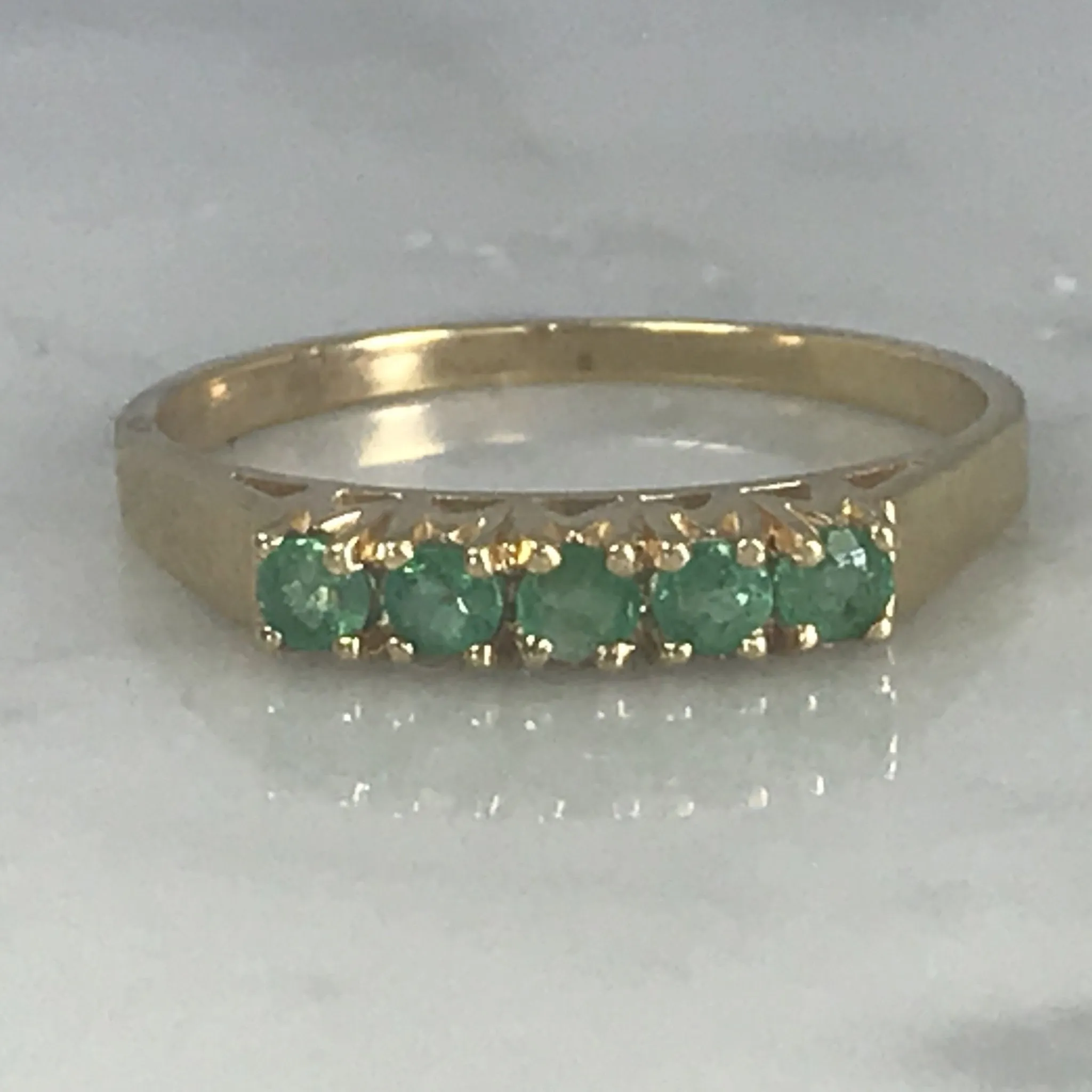 Emerald Wedding Band or Stacking Ring in 14K Yellow Gold. Estate Jewelry. May Birthstone.