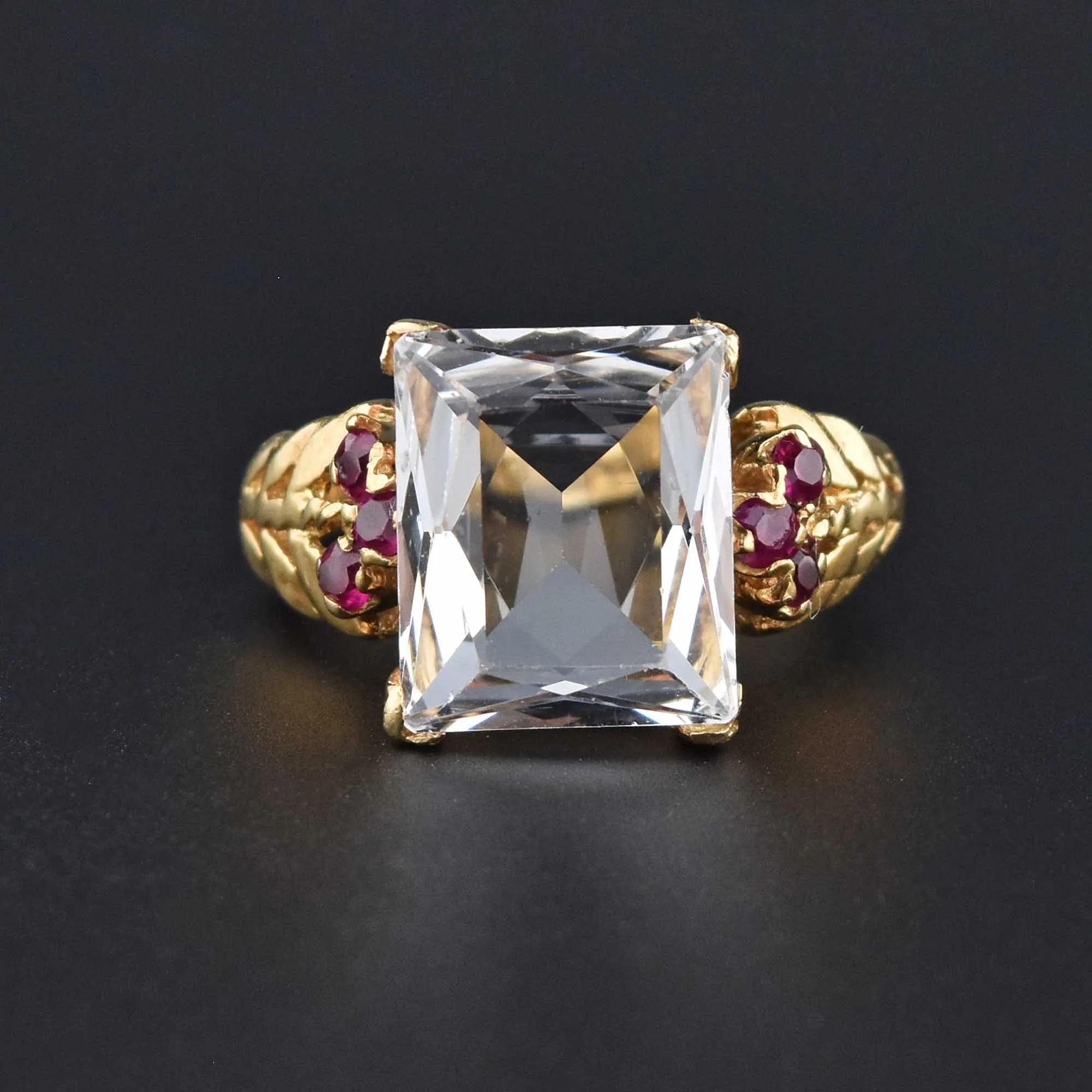 Estate Retro 14K Gold Aquamarine and Ruby Ring