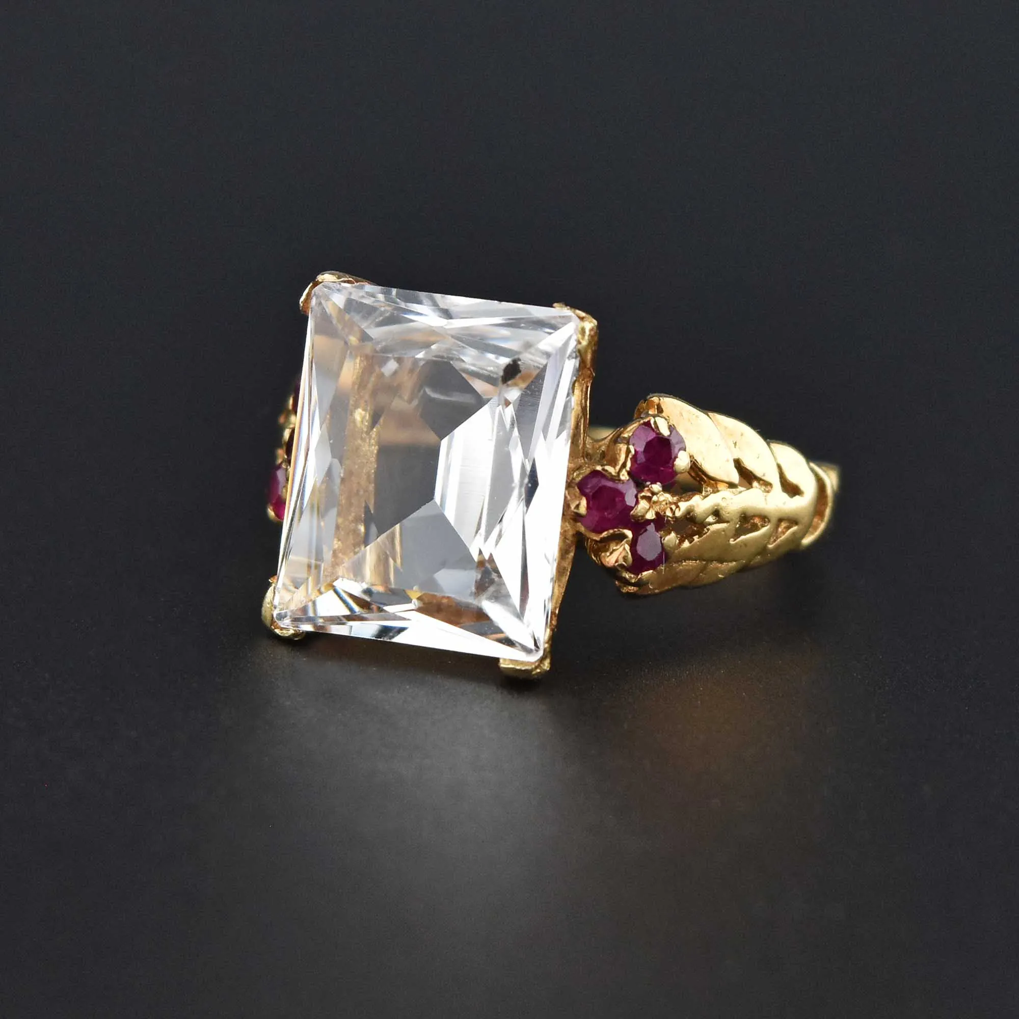 Estate Retro 14K Gold Aquamarine and Ruby Ring