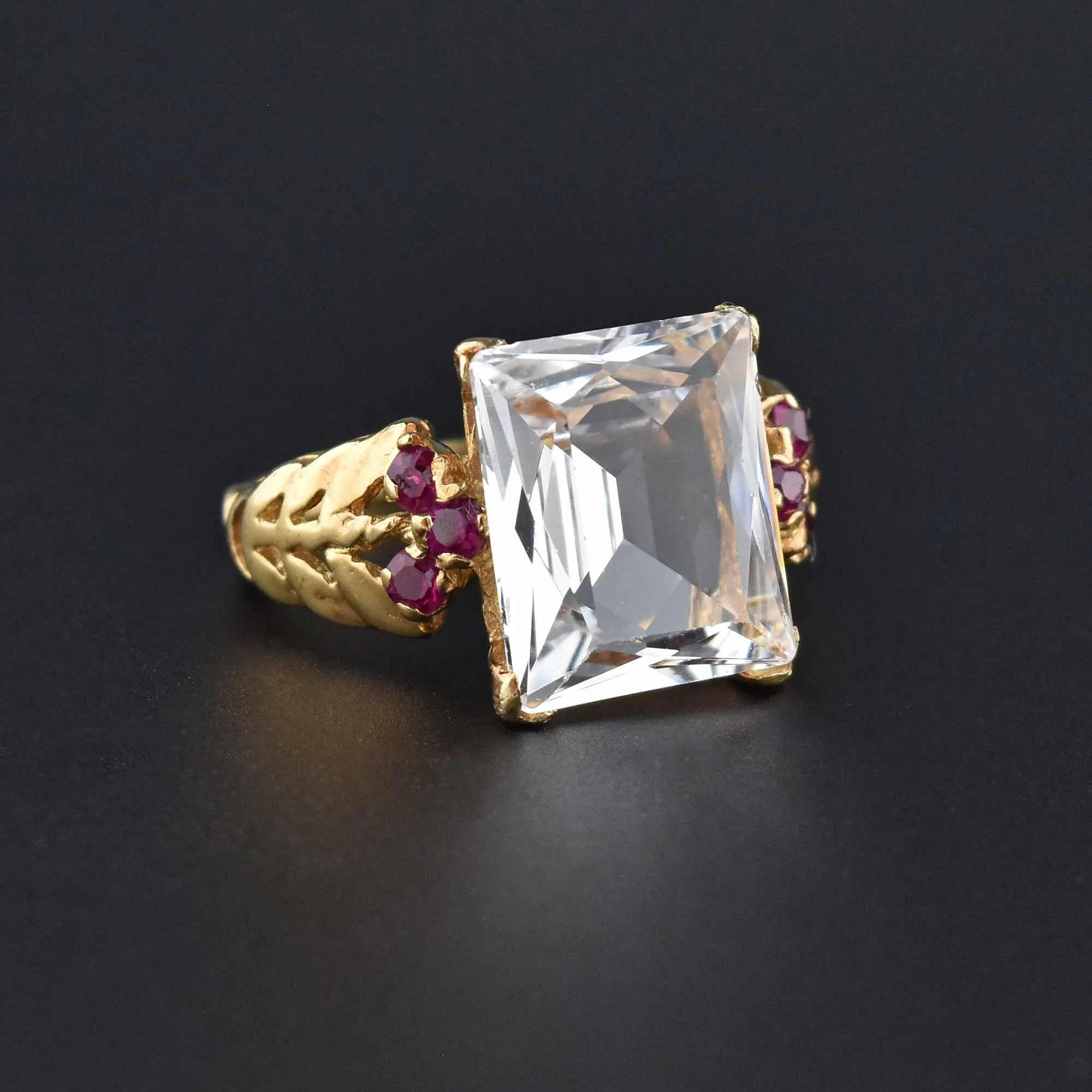 Estate Retro 14K Gold Aquamarine and Ruby Ring