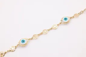 Evil Eye Enamel Chain, 14K Gold Overlay Plated, Wholesale Jewelry Chain