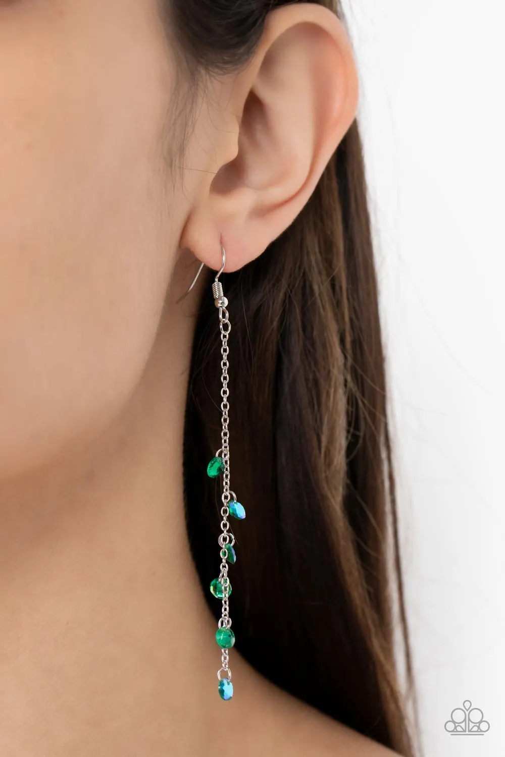 Extended Eloquence - Green Iridescent Dainty Earrings Paparazzi Accessories