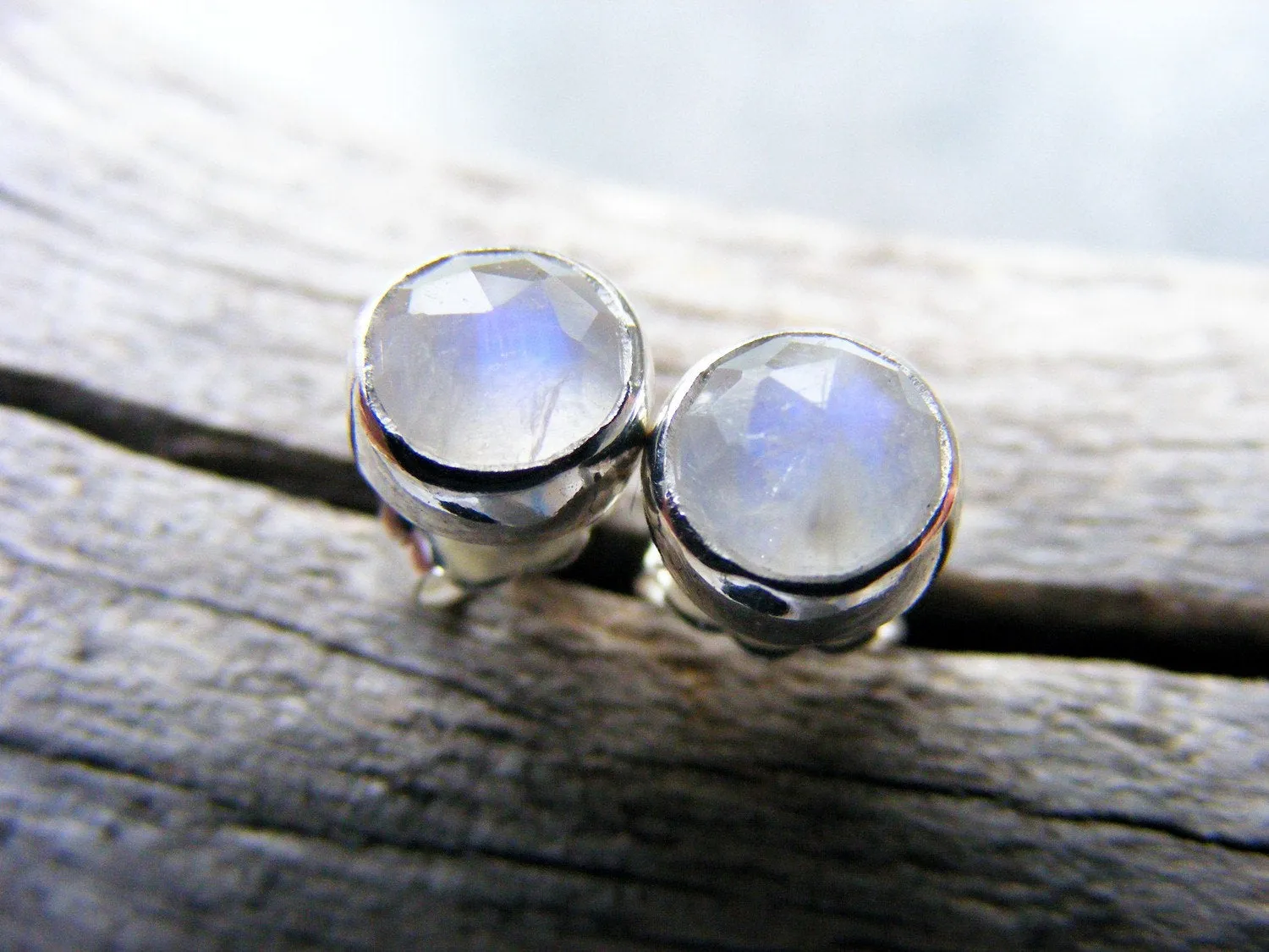 Faceted Rainbow Moonstone Studs, Moonstone Stud Earrings 6mm, Moonstone Jewelry