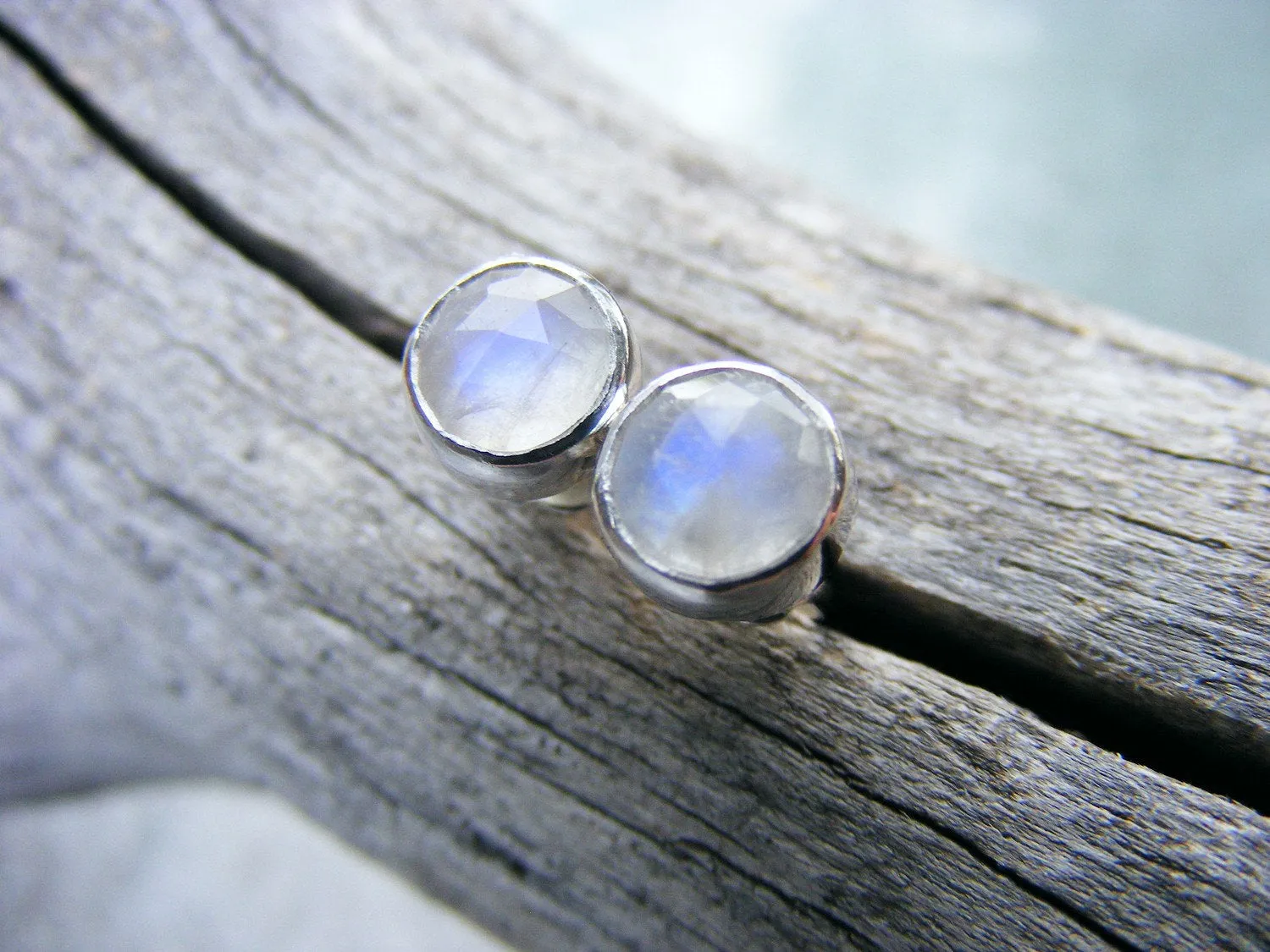 Faceted Rainbow Moonstone Studs, Moonstone Stud Earrings 6mm, Moonstone Jewelry