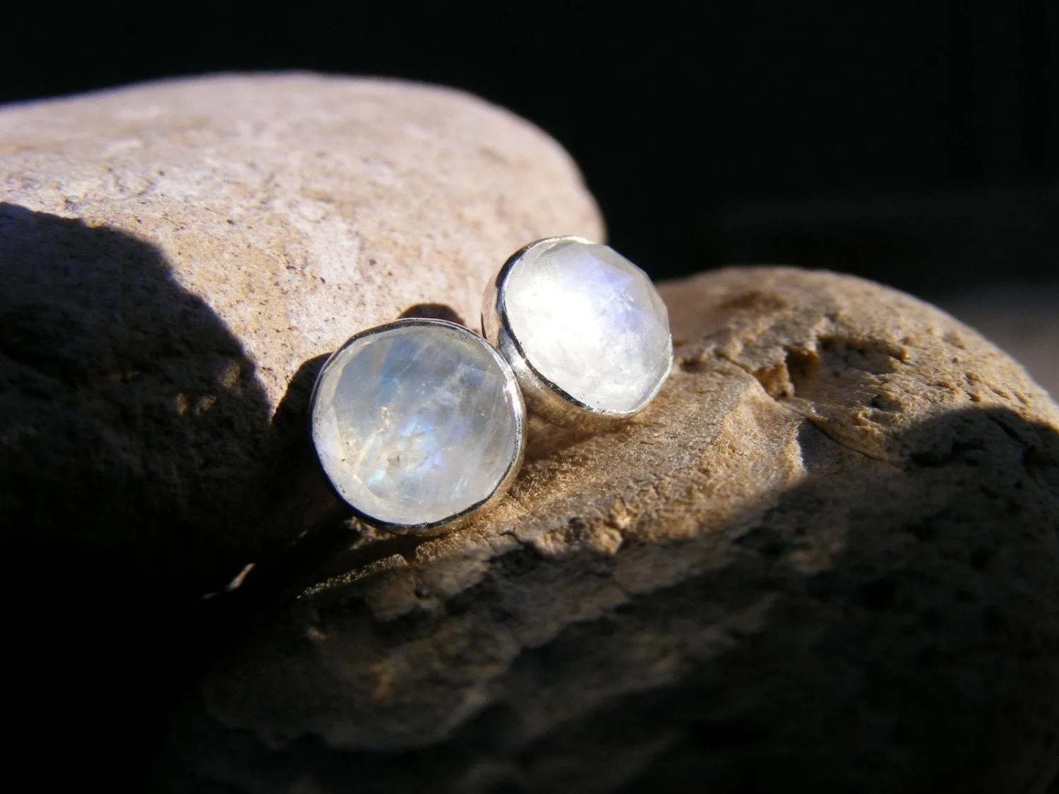 Faceted Rainbow Moonstone Studs, Moonstone Stud Earrings 6mm, Moonstone Jewelry